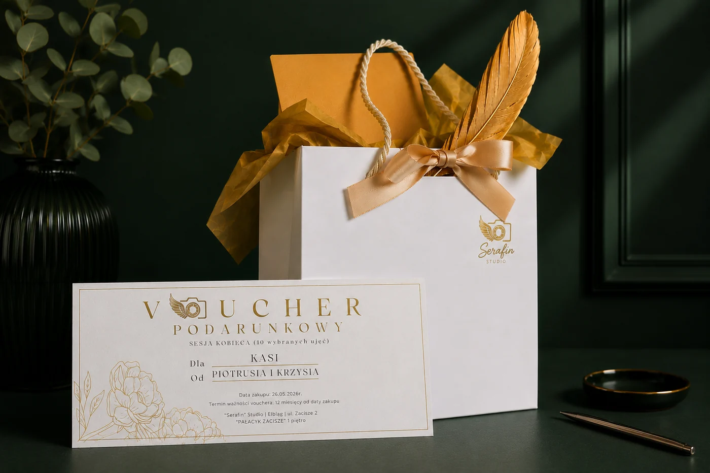 Biały voucher podarunkowy na sesję kobiecą